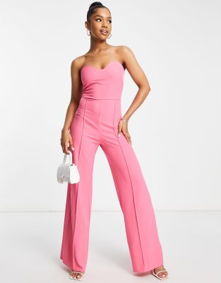 Vesper plunge front wide leg jumpsuit in cobalt