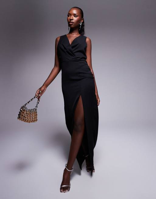 Black maxi dress thigh split best sale