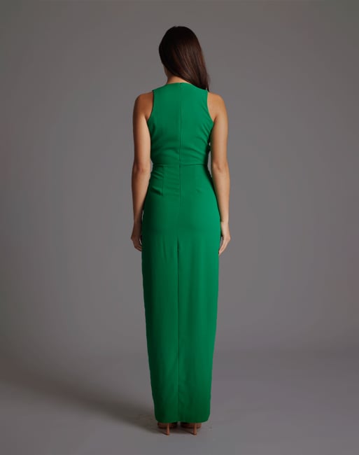 Vesper Wrap front maxi dress with thigh split in emerald, 2 of 4