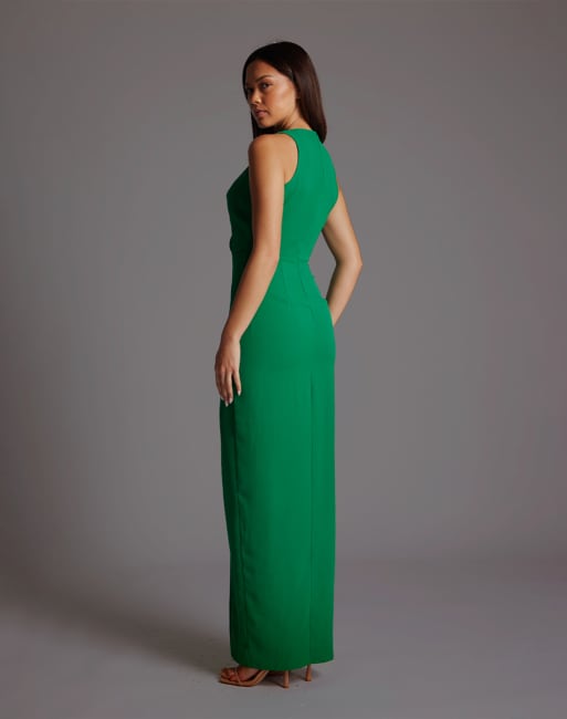 Vesper Wrap front maxi dress with thigh split in emerald, 4 of 4