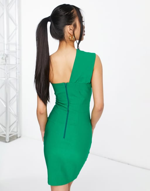 Vesper – Zielona sukienka mini typu bodycon na jedno ramię, 2 z 4