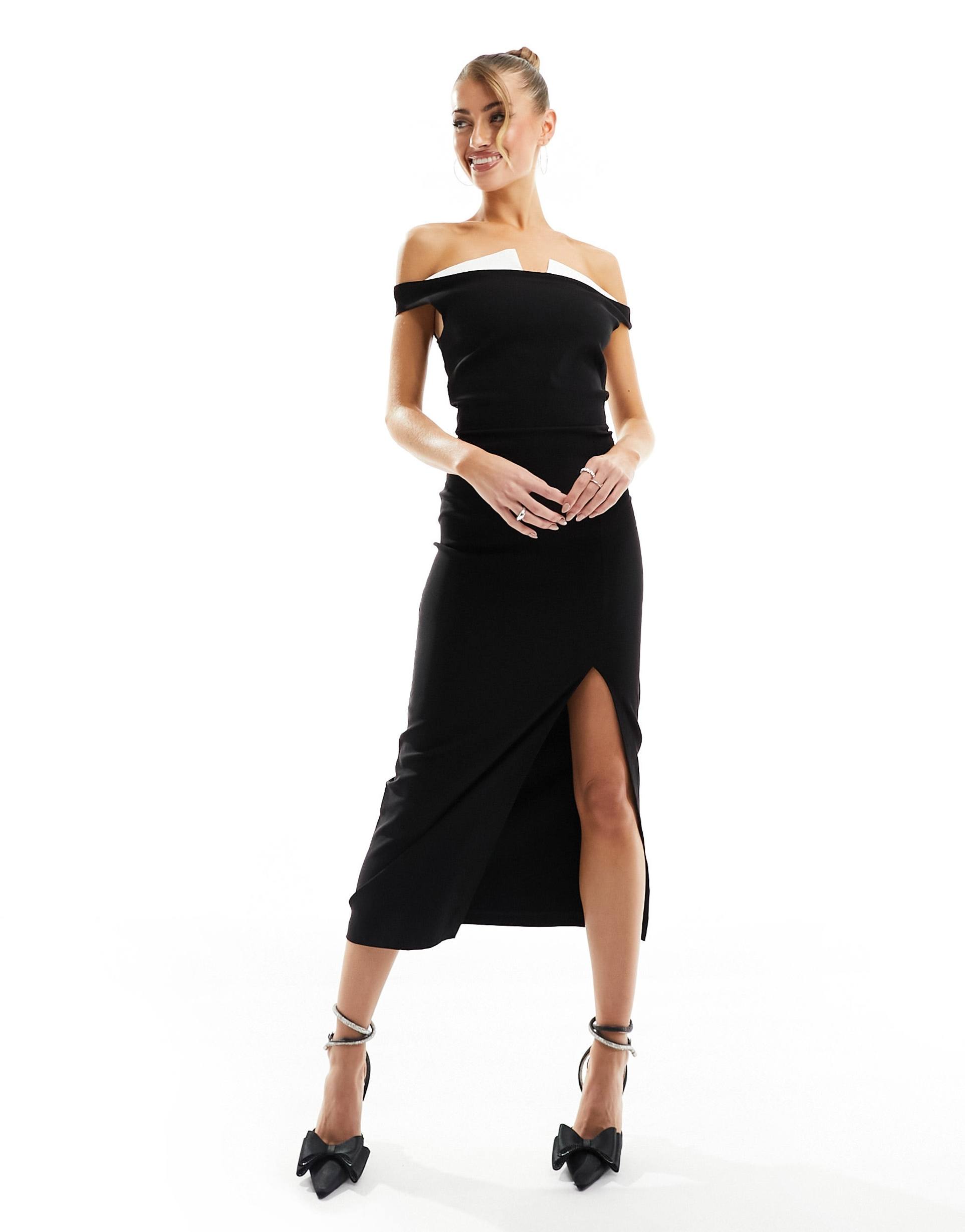 vesper zip back detail midi dress in monochrome