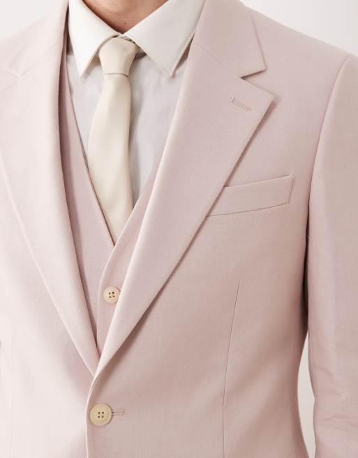 Veste de costume ajustée en lin majoritaire - Rose clair, 3 de 5