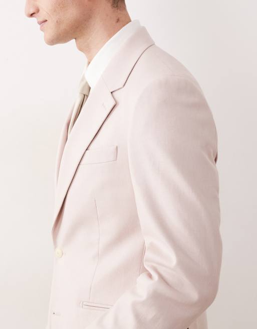 Veste de costume ajustée en lin majoritaire - Rose clair, 4 de 5