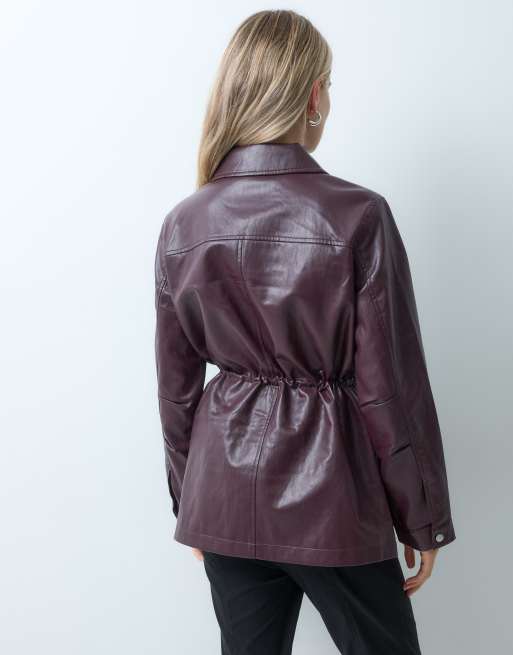 veste en imitation cuir marron foncé à nouer à la taille, 2 de 4