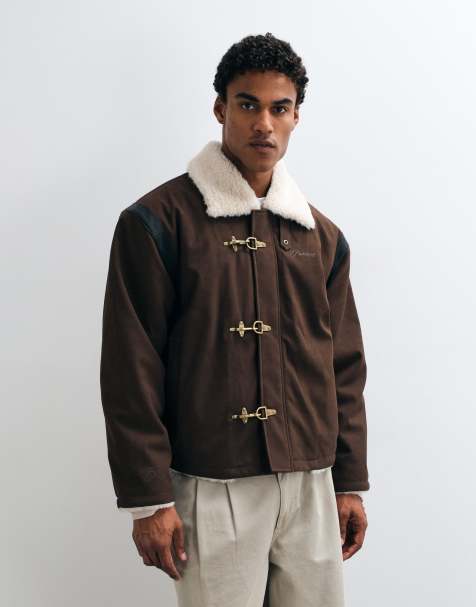 veste style universitaire type duffle avec boucles de fermeture en marron - view 1