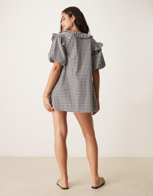 Vestido a cuadros vichy negros de corte amplio extragrande de Neon Rose, 4 de 4