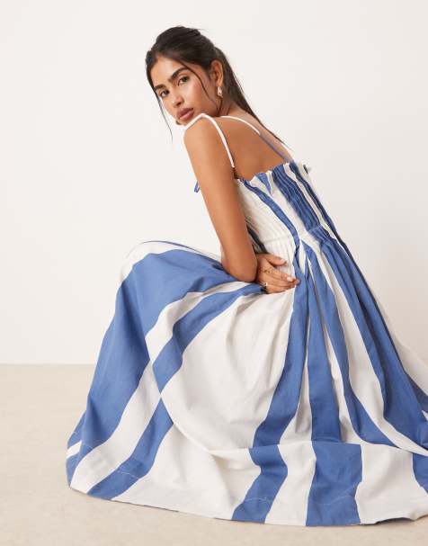 Vestido a rayas azules con tirantes anudados y jaretas estrechas en el cuerpo de ASOS DESIGN - view 1