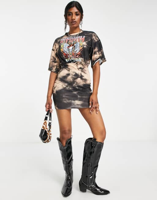 Vestido ajustado estilo camisera con parte superior extragrande, efecto tie dye y estampado gráfico de ASOS DESIGN