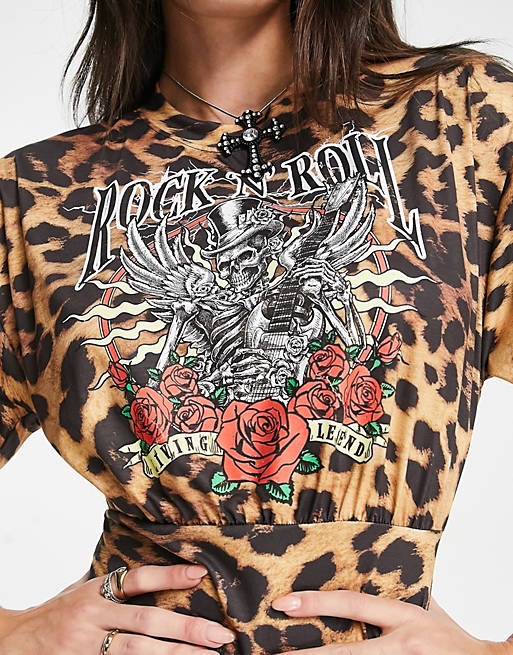 perfume angustia Alojamiento Vestido ajustado estilo camiseta con parte superior extragrande, estampado  de leopardo y estampado gráfico de rock de ASOS DESIGN | ASOS
