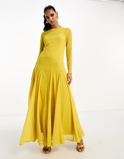 Vestido amarillo dorado de corte amplio de chifón transparente de ASOS DESIGN, 4 de 4