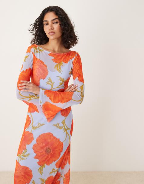 Vestido azul con estampado de amapolas de malla de Never Fully Dressed - view 1