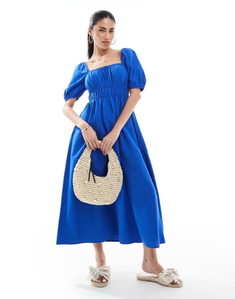 Vestido azul de estilo mesonera con mangas abullonadas de New Look - view 1