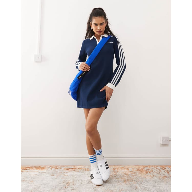 Vestido azul estilo polo de punto de adidas Originals ASOS