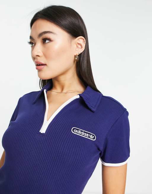 Turbulencia Egoísmo Establecimiento Vestido azul marino ajustado con cuello tipo polo Resort de adidas Originals  | ASOS