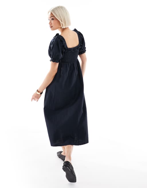 Vestido azul marino de estilo mesonera con mangas abullonadas de New Look, 4 de 4