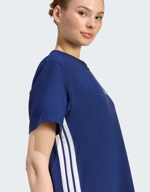 Vestido azul oscuro y blanca estilo camiseta con 3 rayas Essentials de adidas Performance, 4 de 4