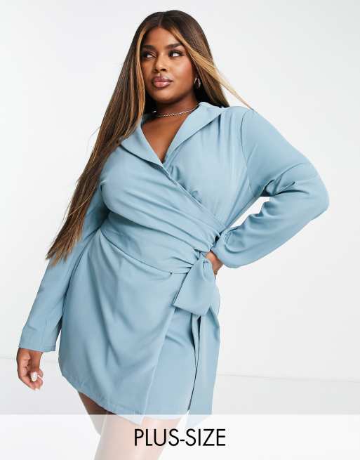 Vestido azul petróleo estilo americana con detalle drapeado y cinturón de Public Desire Curve x Kenza