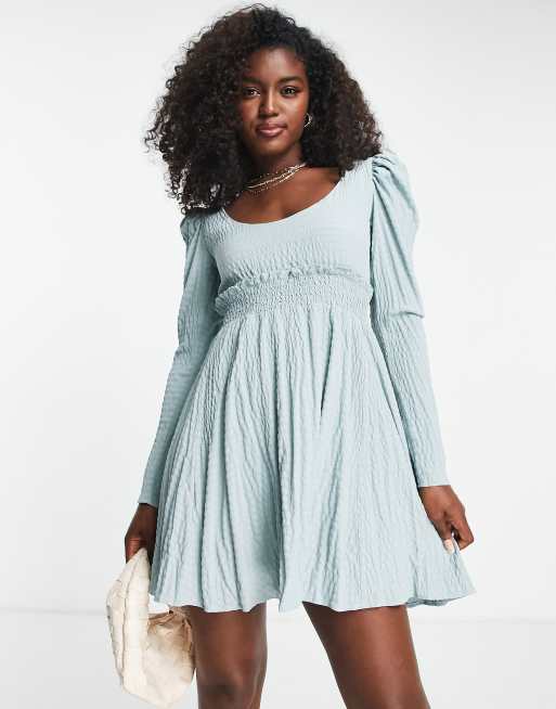 Vestido azul polvareda fruncido estilo babydoll con acabado texturizado de  ASOS DESIGN | ASOS