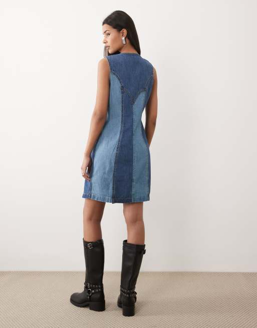 Vestido azul sin mangas con lavado medio y oscuro de Wrangler, 4 de 4