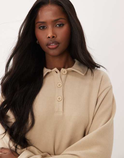 Vestido beis estilo polo de rugby de tejido muy suave de ASOS DESIGN, 3 de 4