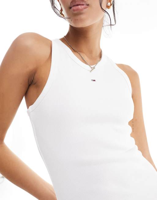Vestido blanco ajustado sin mangas básico de canalé de Tommy Jeans, 3 de 4
