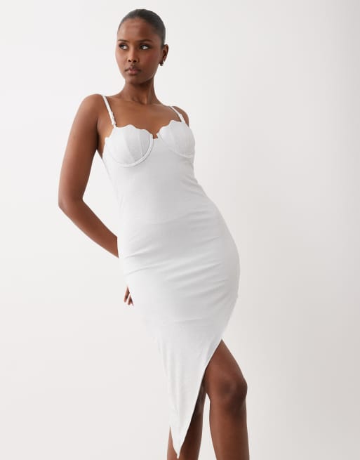 Vestido blanco asimétrico festoneado con purpurina de South Beach, 8 de 8