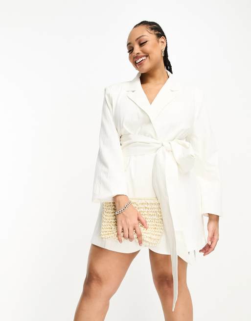 Vestido blanco estilo americana con detalle de lazada de lino exclusivo de 4th & Reckless Plus, 4 de 4