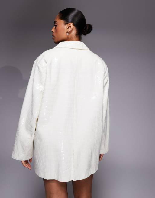 Vestido blanco estilo americana extragrande de lentejuelas de ASOS LUXE Curve, 2 de 4