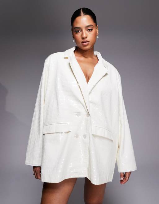 Vestido blanco estilo americana extragrande de lentejuelas de ASOS LUXE Curve, 4 de 4