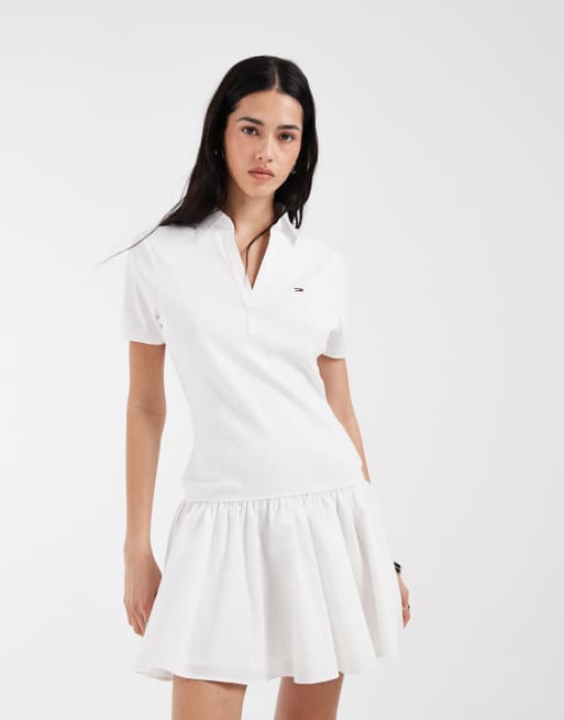 Vestido blanco estilo polo de popelina acanalada de Tommy Jeans, 2 de 4