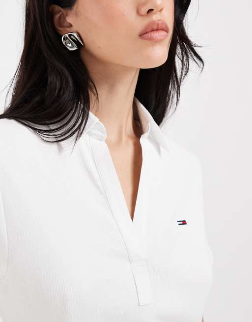 Vestido blanco estilo polo de popelina acanalada de Tommy Jeans, 3 de 4