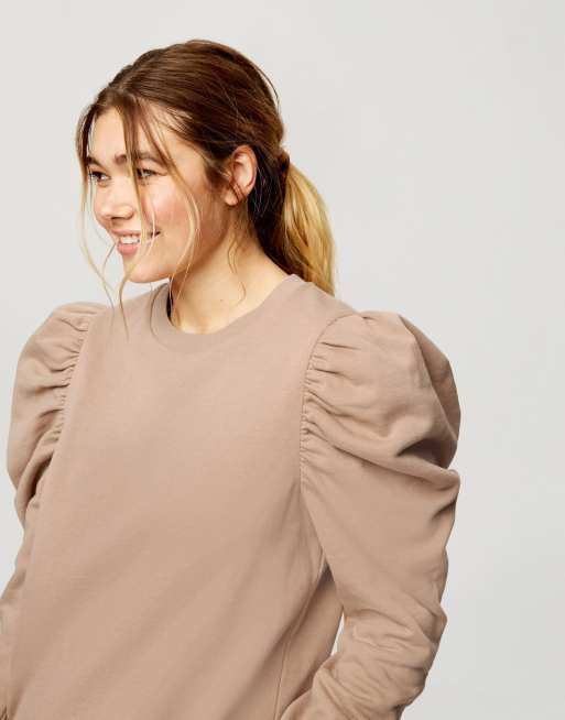 Vestido camel de estilo jersey con mangas abullonadas de Miss Selfridge, 3 de 4