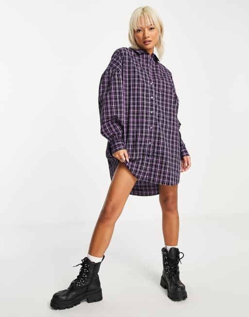Vestido camisero a cuadros violetas de Noisy May