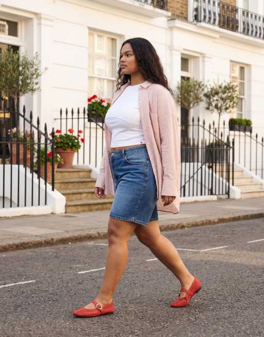 Vestido camisero a rayas rosas extragrande de popelina de ASOS DESIGN Curve (parte de un conjunto), 10 de 11