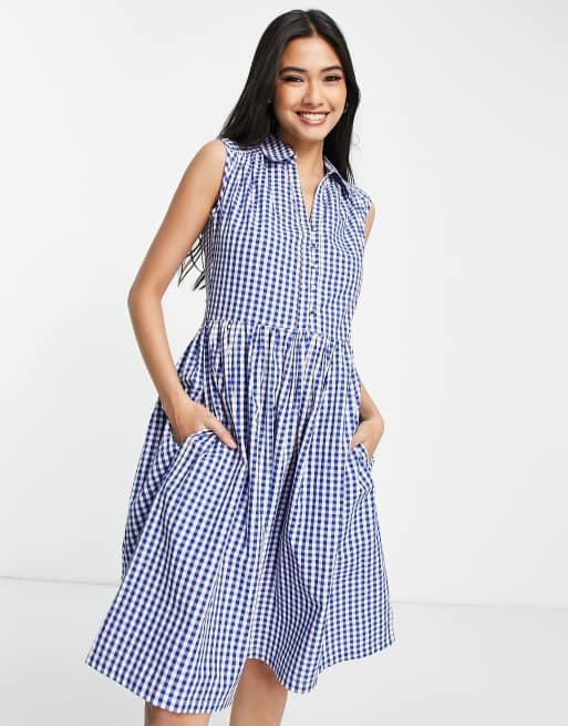 Vestido camisero azul a cuadros sin mangas Rita de French