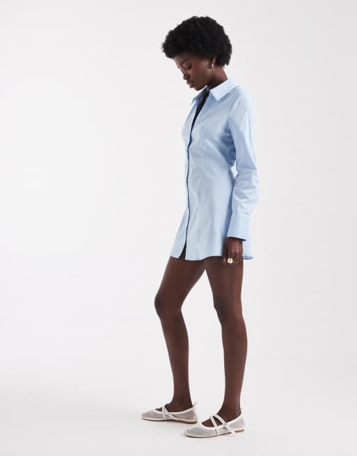 Vestido camisero azul pastel ajustado de popelina de Miss Selfridge, 2 de 4