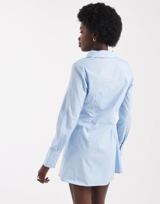 Vestido camisero azul pastel ajustado de popelina de Miss Selfridge, 4 de 4