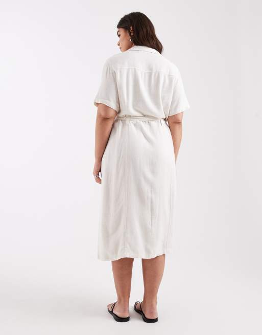 Vestido camisero color crema de mezcla de lino de ONLY Curve, 2 de 4
