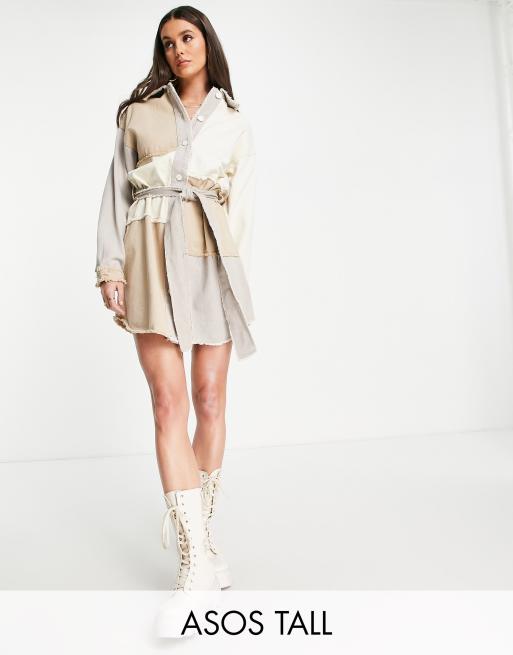 Vestido camisero color piedra con cinturón y estampado de patchwork de Missguided Tall