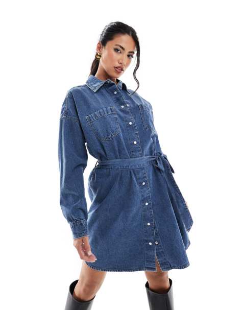 Vestido camisero corto azul con cinturón de River Island - view 1