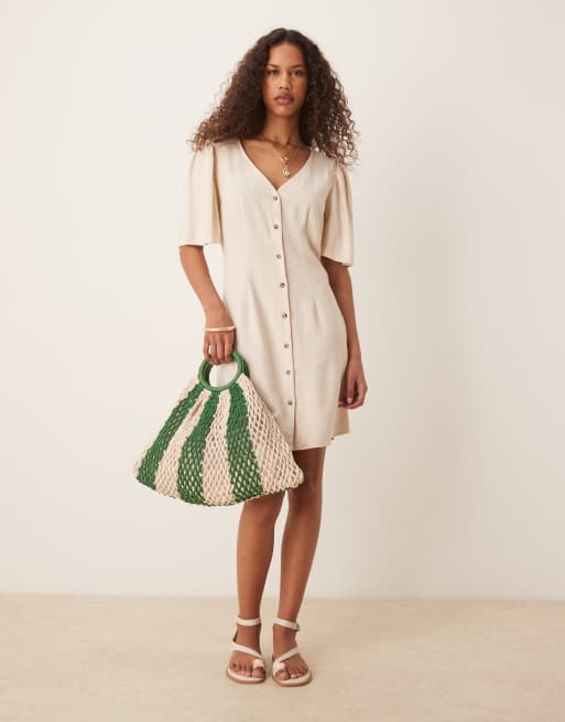 Vestido camisero corto beis de mezcla de lino de JDY, 2 de 4