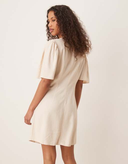 Vestido camisero corto beis de mezcla de lino de JDY, 4 de 4