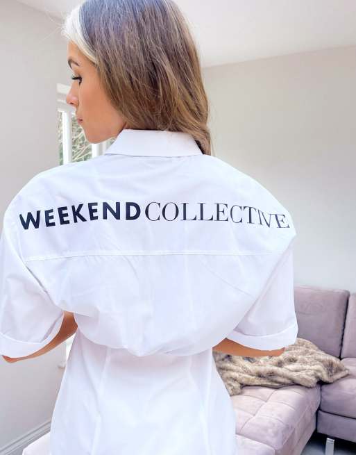 Vestido camisero corto blanco con aberturas de ASOS Weekend Collective, 3 de 4