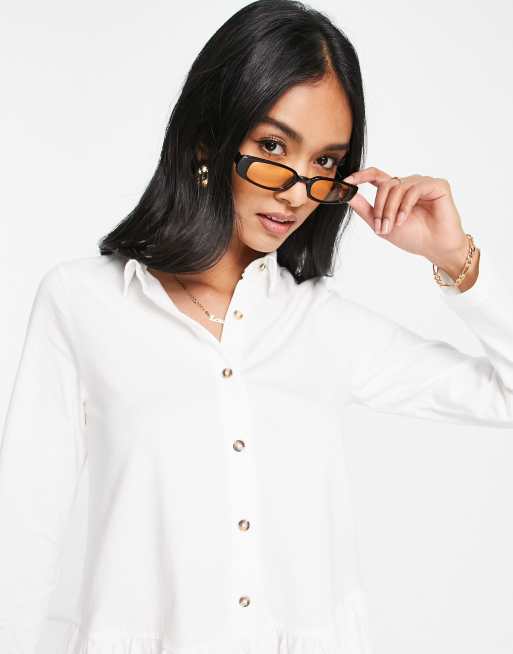 Vestido camisero corto blanco con cintura baja de punto de ASOS DESIGN, 3 de 4