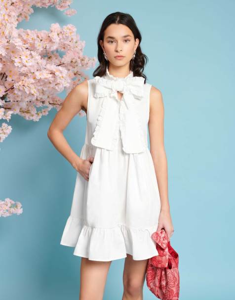 Vestido camisero corto blanco con detalle de lazo de Sister Jane - view 1