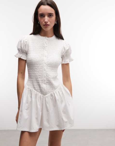 Vestido camisero corto blanco fruncido con botones de COLLUSION - view 1