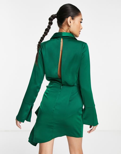 Vestido camisero corto con caída de satén de ASOS DESIGN, 3 de 4