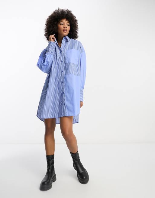 Vestido camisero corto de corte boyfriend con diseño de rayas variadas de ASOS DESIGN , 2 de 4