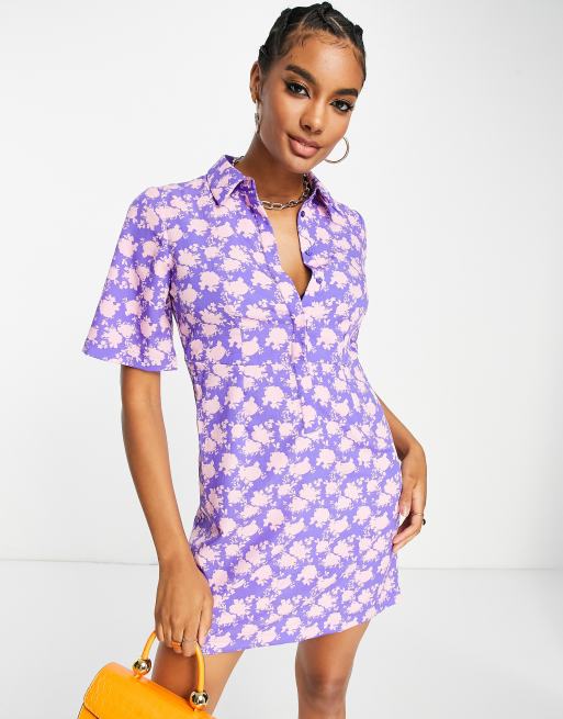 Vestido camisero corto morado con estampado floral de Vero Moda